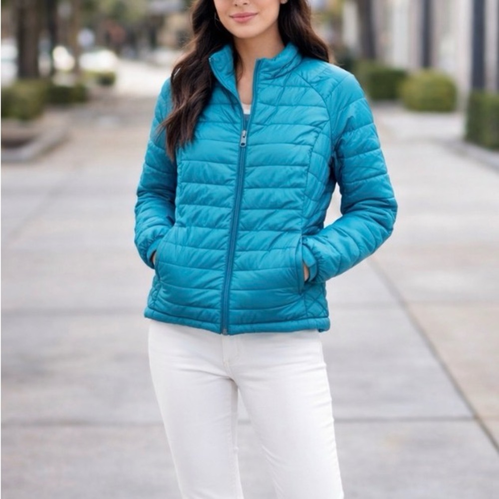 20” ptp Faded Glory Teal Quilted Puffer Jacket